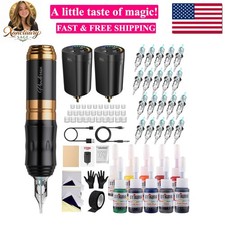Wireless Tattoo Gun Kit Complete with Pro Short Pen, 2 Batteries, 20 Tattoo C...