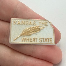 Kansas The Wheat State Map Shape Lapel Pin White Plastic Travel Tourist Souvenir