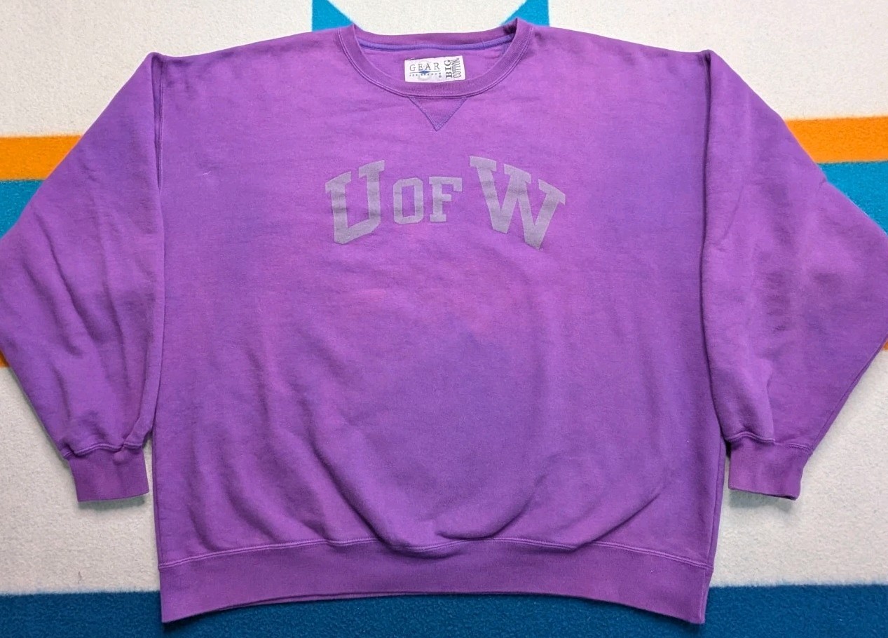 Vintage Washington Huskies Sweatshirt Crewneck Pullover Football Faded Purpl 2XL