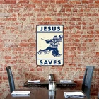 Vintage Jesus Saves Iron Hockey Player Tin Metal Signs Home Décor 8x12