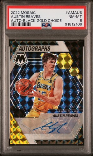 Austin Reaves 2022-23 Mosaic Choice Basketball Black Gold Choice Auto #5/8 PSA 8