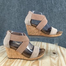 Sofft Sandal Womens 8M Chalette Strappy Tan Blue Open Toe Cross Strap Wedge