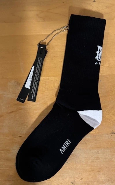 Amiri Black MA Back LOGO Ribbed Socks Size 43-44 ( size 10-11)