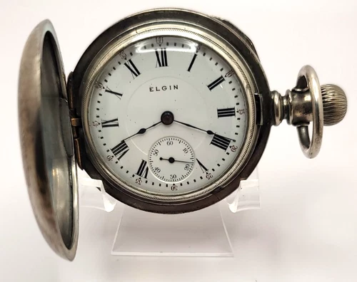Elgin "B.W.RAYMOND" Coin Silver 18S antique hunter pocket watch grade 27 works
