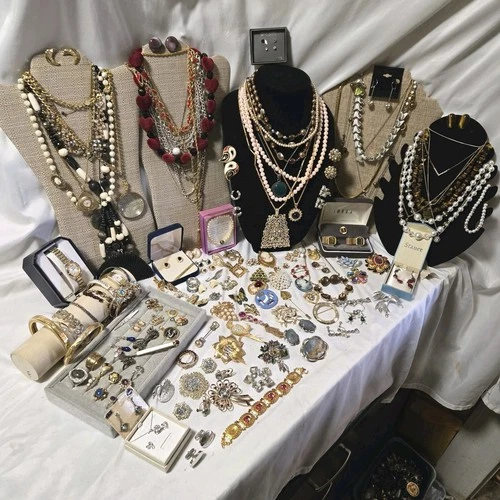 Vtg Rhinestone Lot 140 Brooch Sterling Trifari Necklace Gold Filled Sign Unsign