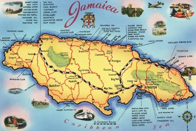 Wall Art Print Map of Jamaica, 18'' x 12''