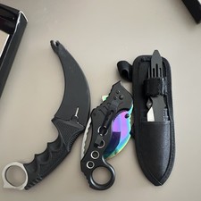 Lot couteaux de poche pliants noirs avec étui de rangement