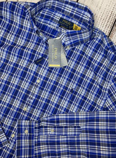 NWT Polo Ralph Lauren PERFORMANCE BLUE/WHITE Check Shirt Men XL NAVY Pony