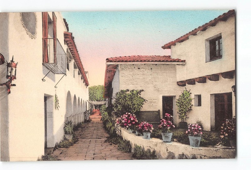Santa Barbara California CA Handcolored Postcard 1915-1930 El Paseo De La Guerra