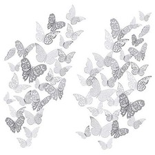 72 Pieces 3D Butterfly Wall Decals Sticker Decal Wall Decor Art Silver