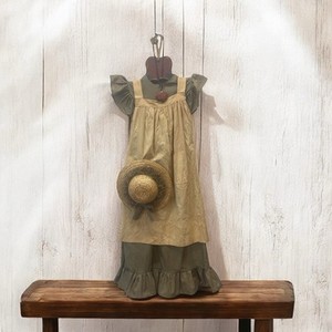 VTG Dress Pinafore Wall Hanging  W/Hat Cottagecore Country Green Gingham