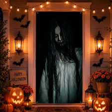 Halloween Front Door Cover Spooky Banner 71X35In Polyester