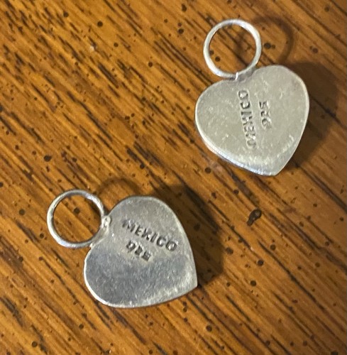 Lot of 2 Sterling 925 Silver Mexican Heart Pendants with Malachite Inlay - Picture 2 of 2