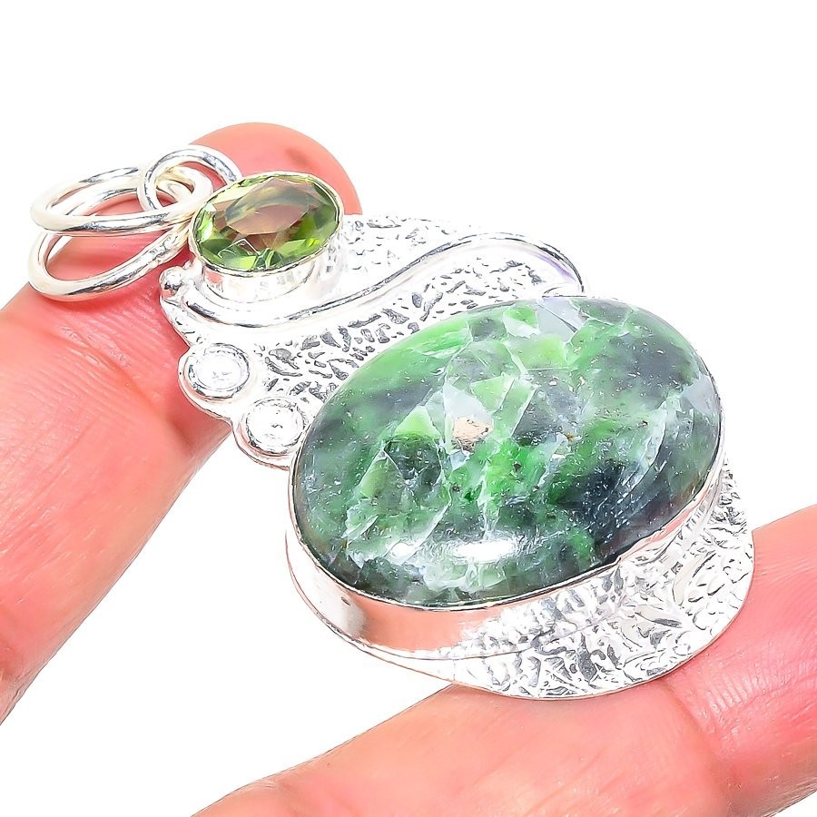 Sheen Seraphinite Gemstone Handmade 925 Sterling Silver Jewelry Pendant  RM-95