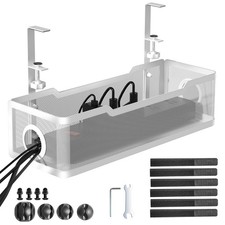 Under Desk Cable Management Tray White Wire Organizer No Drill Mount