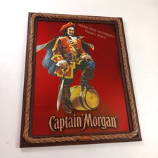 *Impressive Captain Morgan Rum Ship Rope Boarder Red Bar Mirror Sign 22x27 Rare