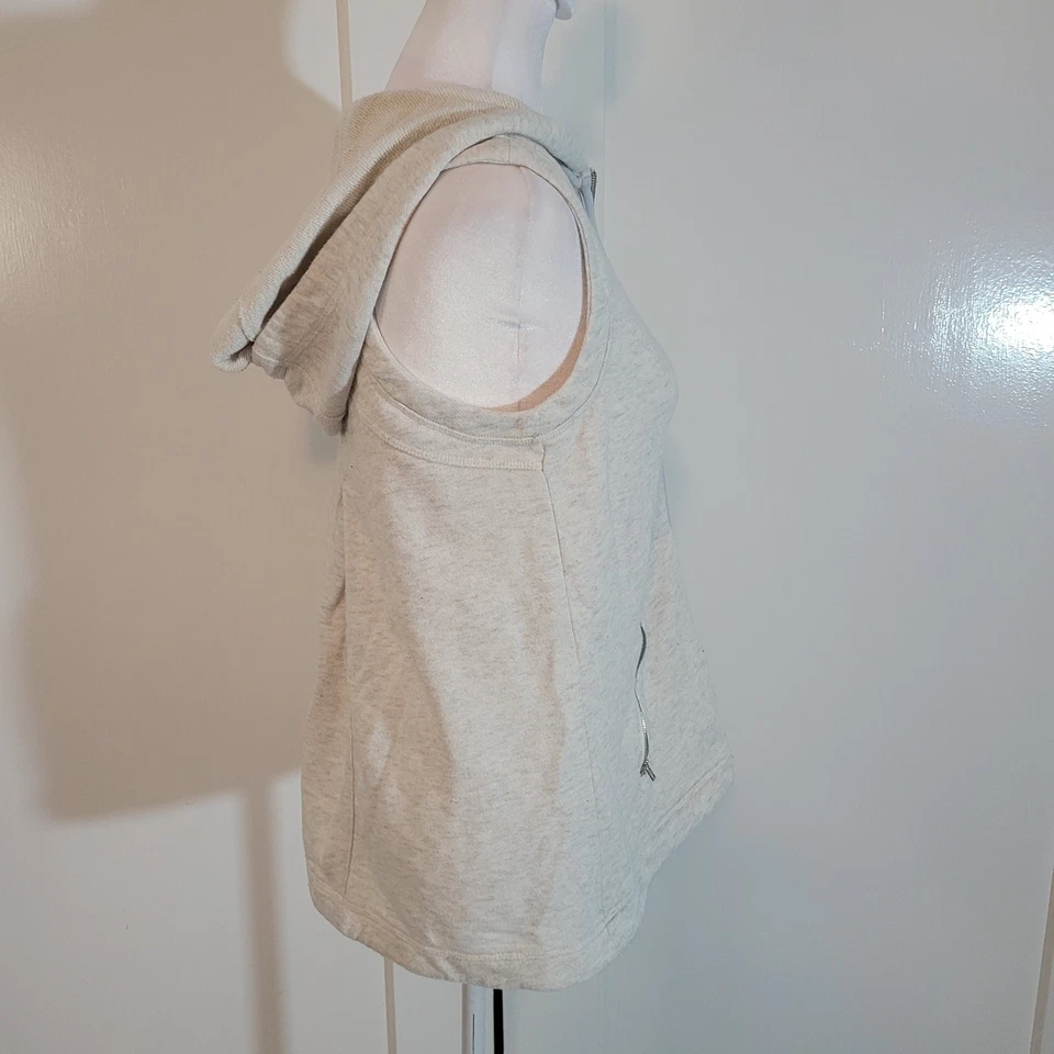 Athleta Size XXS Blissful Terry Vest Medium Oatmeal Heather Pleated Hooded Zip - Image 2 of 4