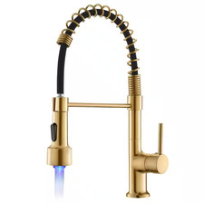 Commercial LED Kitchen Faucet with Pull down Sprayer, Single Handle Single Lever