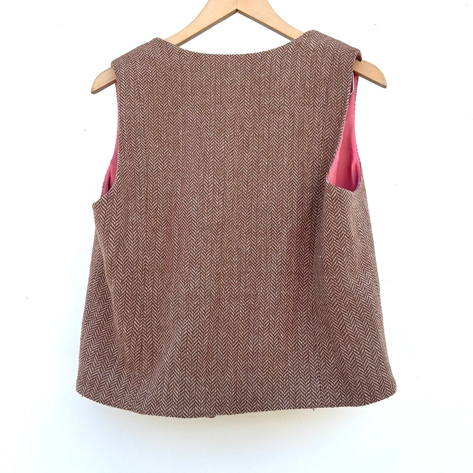 Жилет шерстяной Sundance в елочку розовый коричневый на пуговицах спереди большой - Изображение 4 из 4