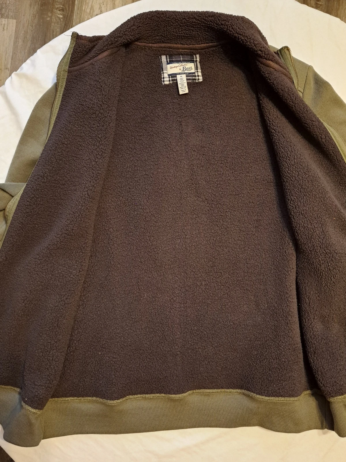 Bass Heritage Collection Men's Full Zip SHERPA Lined Jacket Green/Brown M image 4