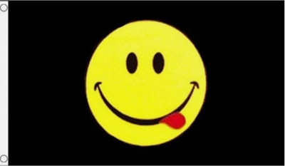 HAPPY FACE FLAGGE 5' x 3' Acid Black Emoji Iconic Festival Party Flaggen