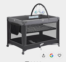 Pamo Babe Portable Foldable Play Yard, Gray/Black, Infant Toddler, P901B