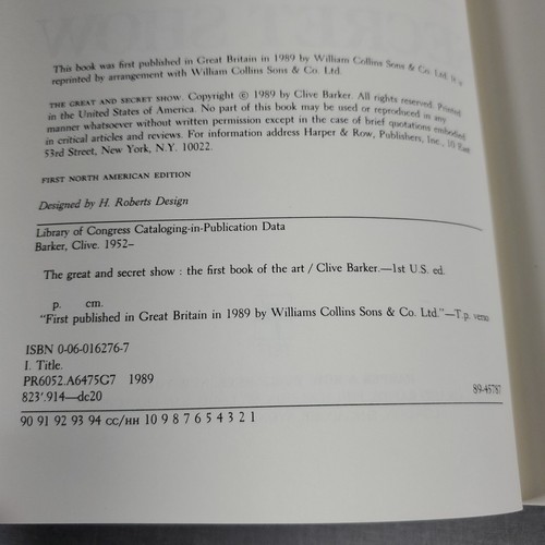 The Great and Secret Show by Clive Barker 1989 Hardcover Book HCDJ 1st Edition - Picture 9 of 10