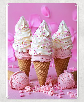 Rosa Eistüte Dessert Metall Poster Wand Blechschild Männerhöhle Schuppen Haus Plakette