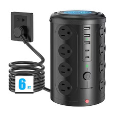 16-Outlet Power Strip Surge Protector Tower Flat Plug 6 Ft. Extension Cord with