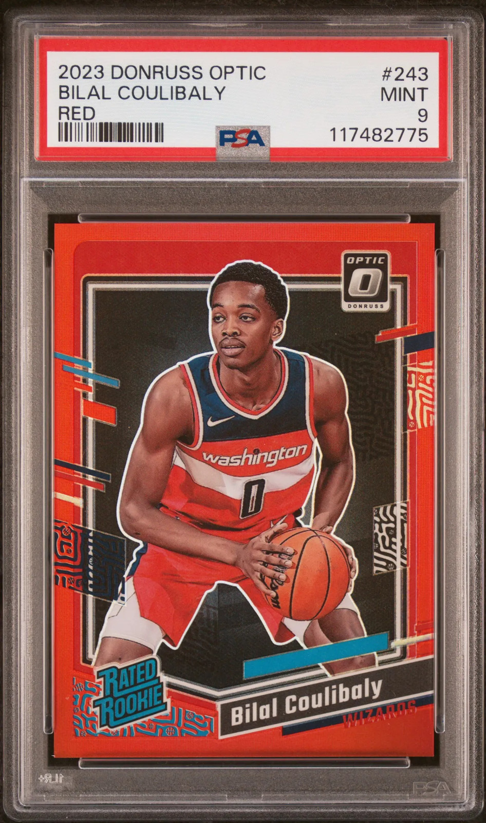 2023 Donruss Optic Bilal Coulibaly Red 22/99 Rated Rookie #243 PSA 9 Washington