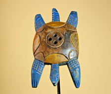 African Wooden Turtle Mask Hand Carved Wood Tribal Wall Art-G5927