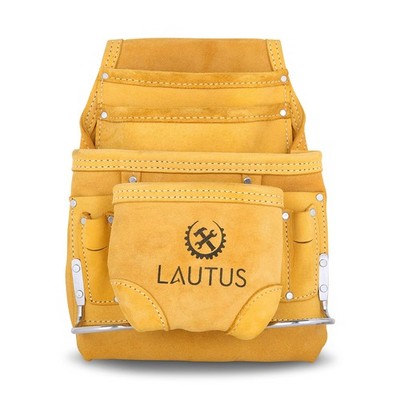 Nubuck Top Grain Leather Tool Pouch Bag 10 Pockets 2 Hammer Holders Hardware