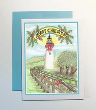 Ocracoke Lighthouse with wreath, Outer Banks, North Carolina, Christmas ,  #0099