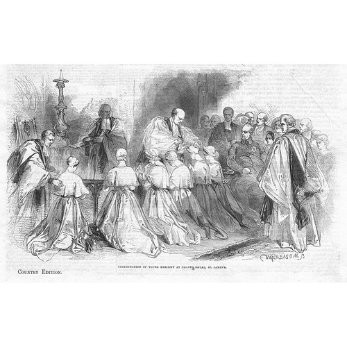LONDON Confirmation of Young Nobility at Chapel Royal St James - Old Print 1845