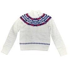 Polo Ralph Lauren Sweater Kids 9-10 White Fair Isle Mock Neck Pullover Knit
