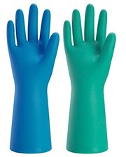 2 Pairs Reusable Kitchen Gloves for Washing Dishes - Nitrile Medium Green blue