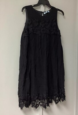 New She And Sky Women Dress Size Medium Black High Neckline Crochet Sleeveless