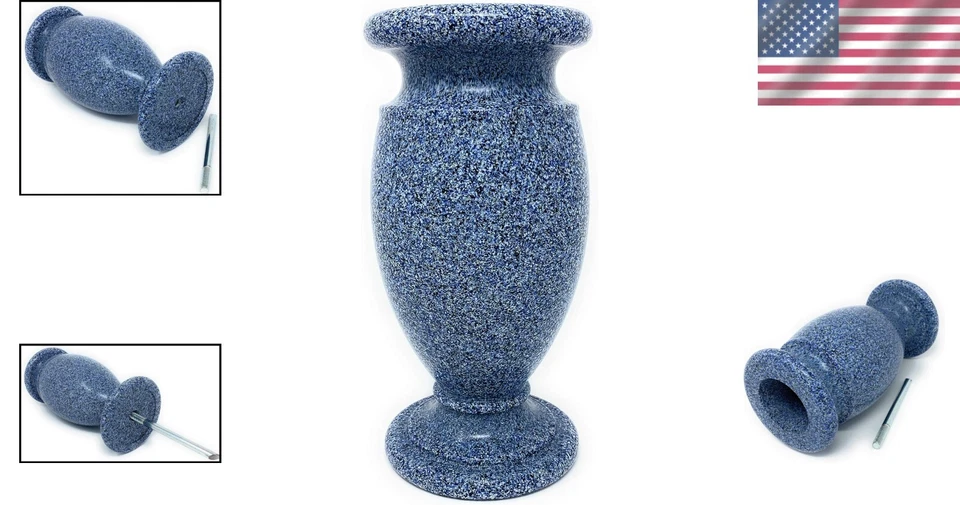 Vaso de flores memorial de granito azul indestrutível com espiga de metal - Feito em t... - Imagem 2 de 4