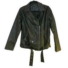 Primark Women's Motorcycle Jacket Black Faux Leather Size 12