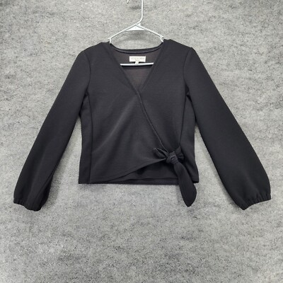 Texture Thread Madewell Top Womens XXS Long Sleeve Black V Neck Cropped