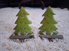 Pair of Christmas Tree Stocking Holder Jeweled & Metal Heavy Stocking hangers