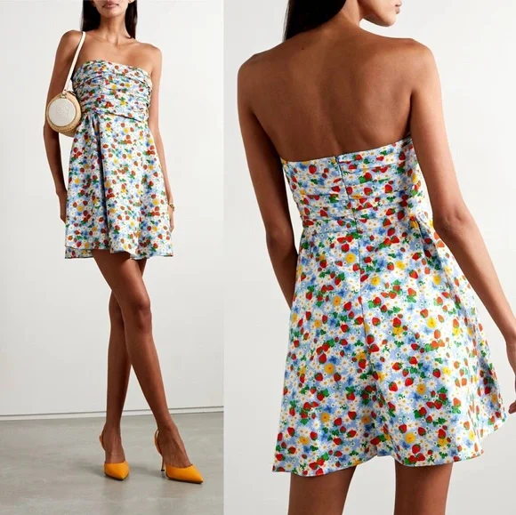 HVN Karla Strapless Ruched Strawberry Poplin Mini Dress Multi Women's Size  US 6 | eBay