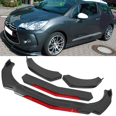 For Citroën DS3 CARBON FIBER & Red Front Bumper Lip Splitter Spoiler ...