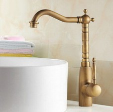 Antique Brass Swivel Bathroom Vanity Sink Faucet Single Handle Hole Mixer Tap