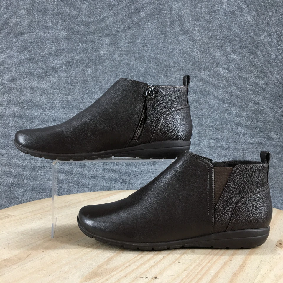 Botas Easy Spirit femininas R 8,5 L 9,5 com zíper lateral aéreo tornozelo botas couro marrom - Imagem 2 de 4