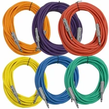 SEISMIC AUDIO New 6 PACK Colored 1/4" TS 25' Patch Cables - Guitar - Instrument