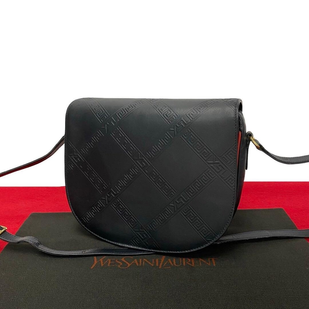 Mini borsa a tracolla originale YVES SAINT LAURENT in pelle rosso navy in rilievo dal Giappone