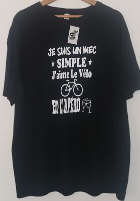 Schwarzes T-Shirt Ich bin ein einfacher Kerl Ich liebe Fahrrad und lustigen Aperitif Gr. S