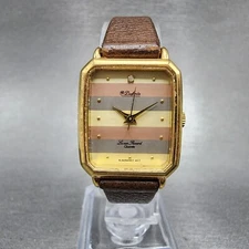 Lucien Piccard Dufonte Tank Watch Women 21mm Gold Dial Gold Tone Rectangle Runs