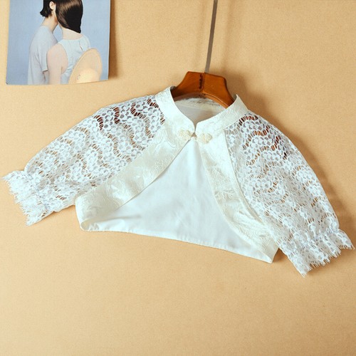 Damen kurzärmelig Spitze Blumenmuster Bolero Achselzucken Oberteil kurzarm Umhang Schal Hochzeit Braut - Bild 5 von 15